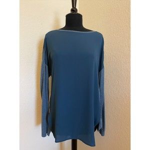 Lou & Grey Mixed Media Long Sleeve Top - Blue Gray Sz L